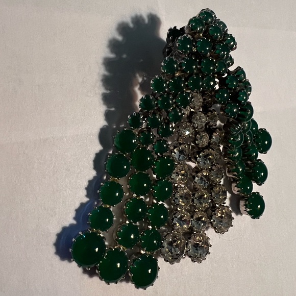 Vintage Rare Design Mimi di Niscemi Emerald & Crystal Rhinestone signed Brooch - Picture 3 of 12